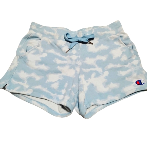 Champion | Woman's Blue Tie-Dye Sky Lazy Drawstring Shorts | Size Small - Picture 1 of 9